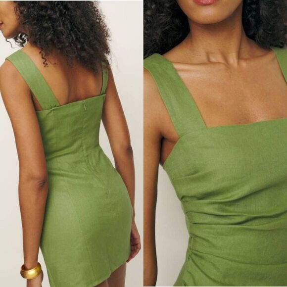 Reformation Kerrigan Linen Dress in Avocado Green Sz 8 NWT $218 - Picture 2 of 11